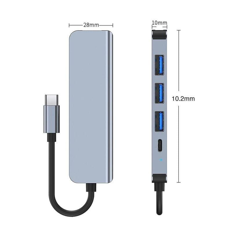 Dimensions de Hub USB 2301T 5 en 1 USB Type C+USB 3.0 Argent