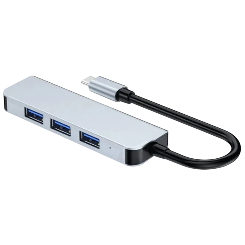 Hub USB BYL-2013T 4 en 1 USB Tipo C/USB 3.0+USB 2.0 Gris