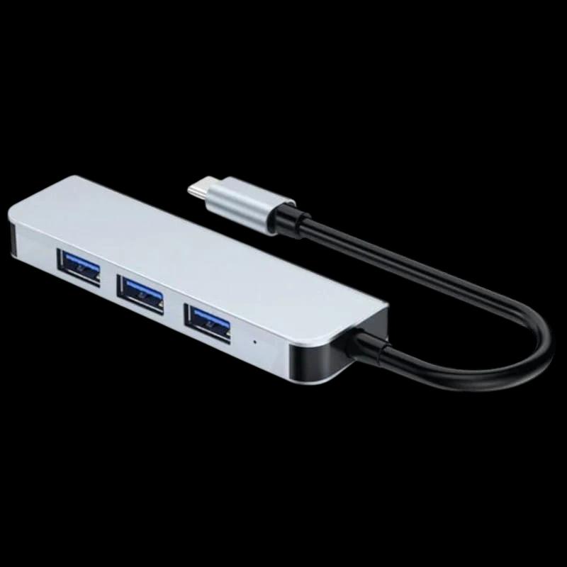 Hub USB BYL-2013T 4 en 1 USB Tipo C/USB 3.0+USB 2.0 Gris