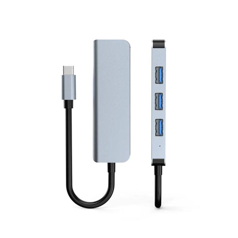 Adaptable Hub USB BYL-2013T 4 en 1 USB Tipo C/USB 3.0+USB 2.0 Gris