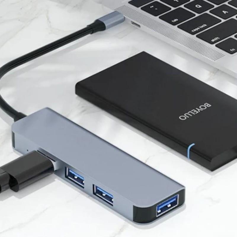 Color de Hub USB BYL-2013T 4 en 1 USB Tipo C/USB 3.0+USB 2.0 Gris