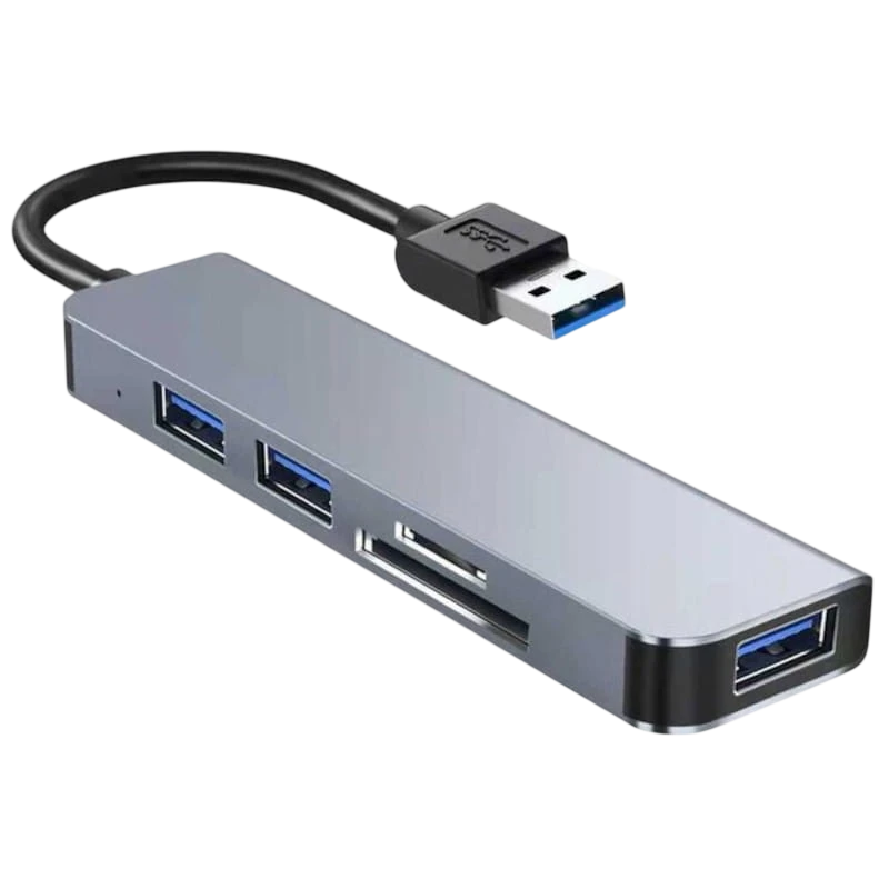 Hub USB BYL-2103U 5 en 1 USB/USB 3.0+2.0+Tarjeta SD+microSD Plata