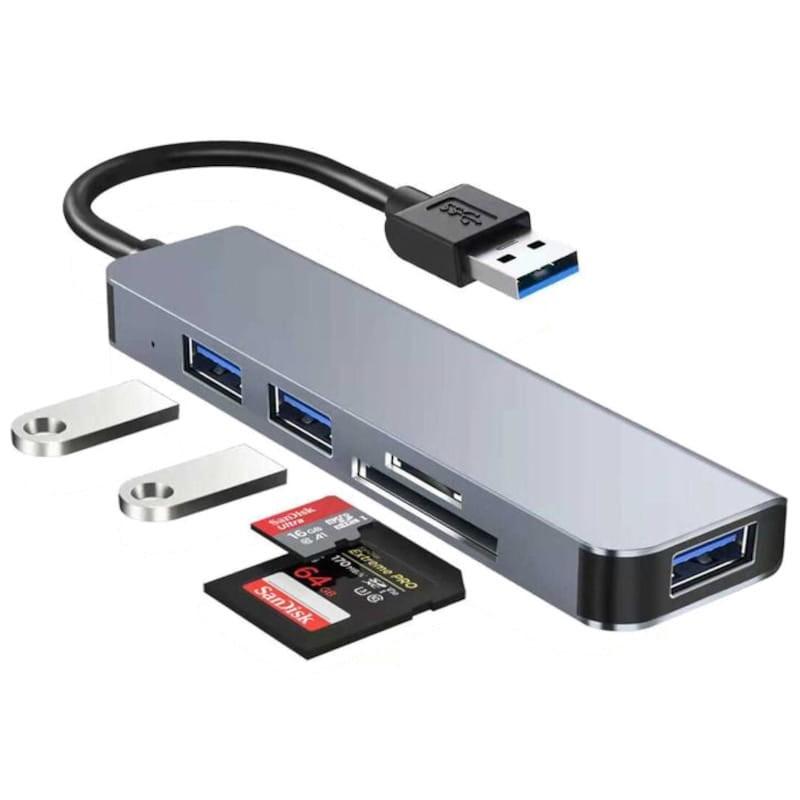 Adaptable Hub USB BYL-2103U 5 en 1 USB/USB 3.0+2.0+Tarjeta SD+microSD Plata
