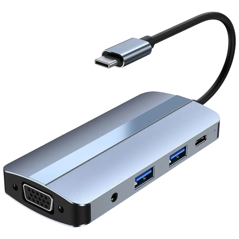 Hub USB BYL-2105 8 en 1 USB-C /USB 3.0+2.0+USB Tipo C+VGA+HDMI+microSD+TF Plata