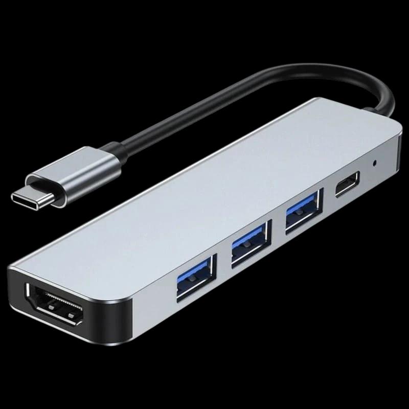 Hub USB BYL 2008 5 en 1 USB Tipo-C/HDMI+USB 3.0+USB 2.0+USB Tipo C Plata