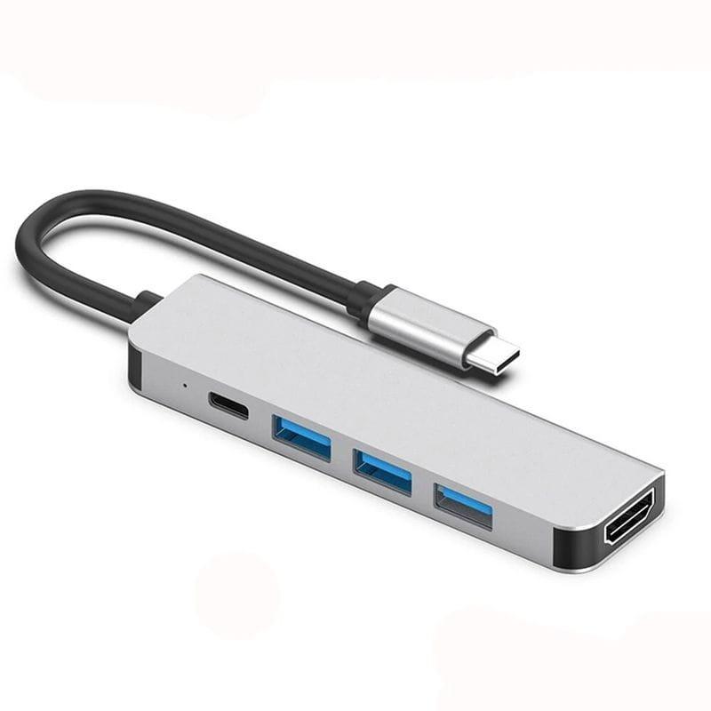 Frontal de Hub USB BYL 2008 5 en 1 USB Tipo-C/HDMI+USB 3.0+USB 2.0+USB Tipo C Plata