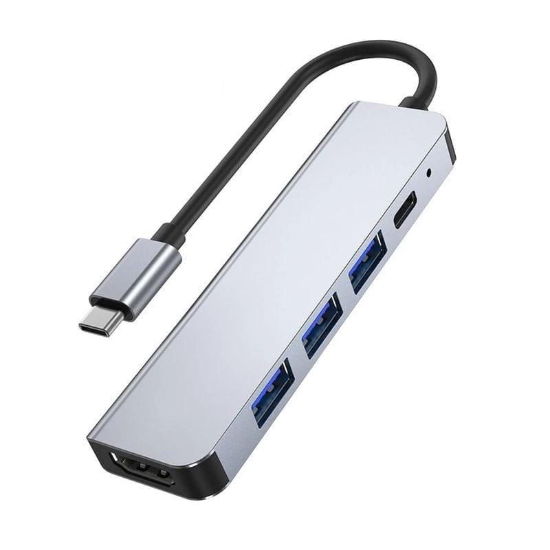 Adaptable Hub USB BYL 2008 5 en 1 USB Tipo-C/HDMI+USB 3.0+USB 2.0+USB Tipo C Plata