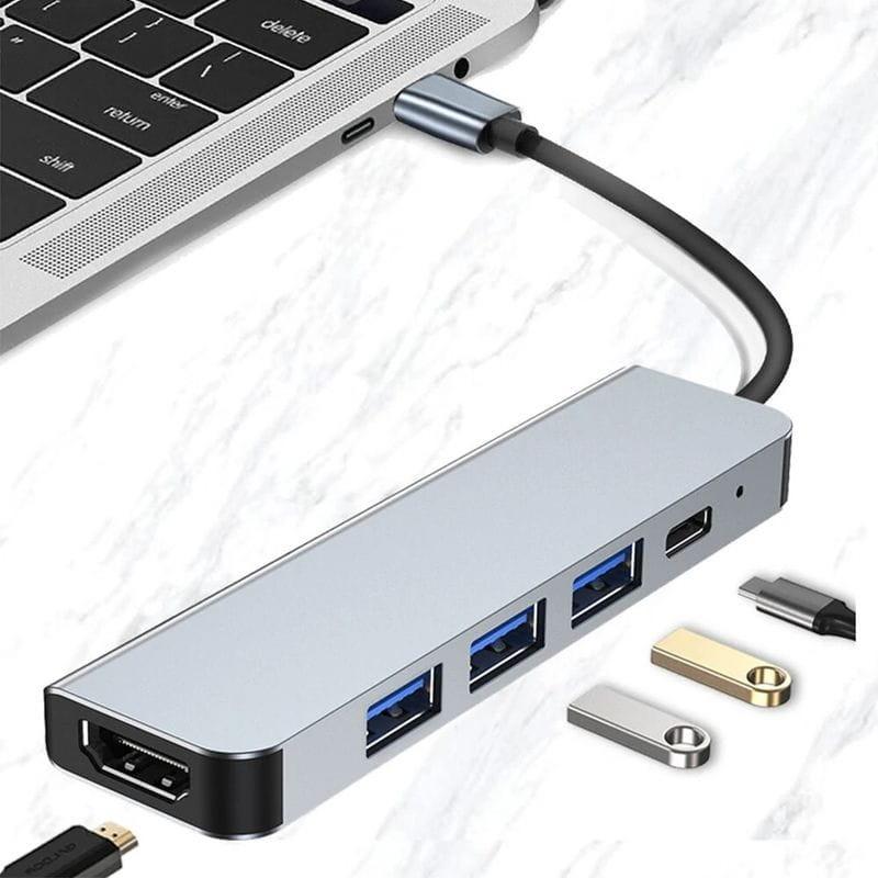 Puertos de Hub USB BYL 2008 5 en 1 USB Tipo-C/HDMI+USB 3.0+USB 2.0+USB Tipo C Plata