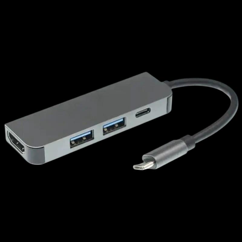 Hub USB BYL-2011 4 en 1 USB Tipo-C/HDMI+USB 3.0+USB Tipo C Gris