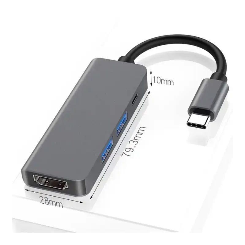 Dimensiones de Hub USB BYL-2011 4 en 1 USB Tipo-C/HDMI+USB 3.0+USB Tipo C Gris
