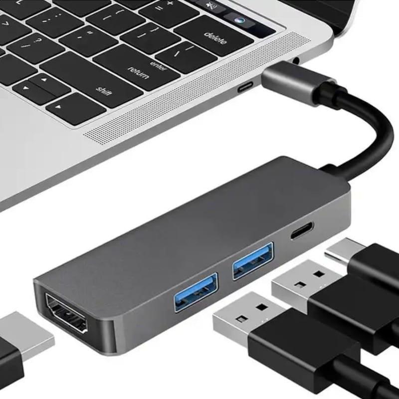 Potente Hub USB BYL-2011 4 en 1 USB Tipo-C/HDMI+USB 3.0+USB Tipo C Gris