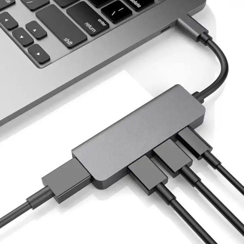 Adaptable Hub USB BYL-2011 4 en 1 USB Tipo-C/HDMI+USB 3.0+USB Tipo C Gris