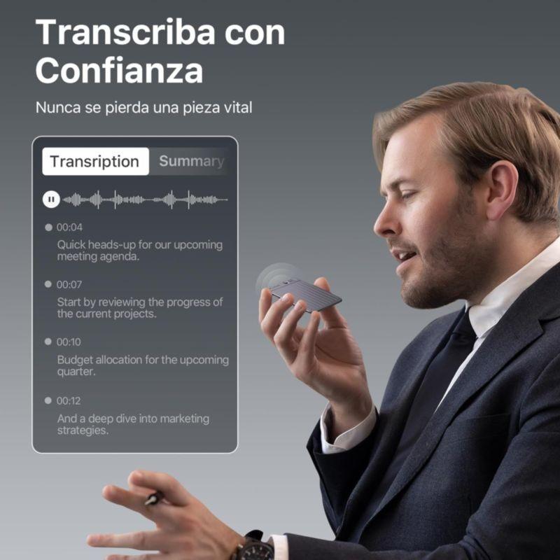 Transcripción de voz con la Grabadora de Voz con IA PLAUD Note Negro 64GB