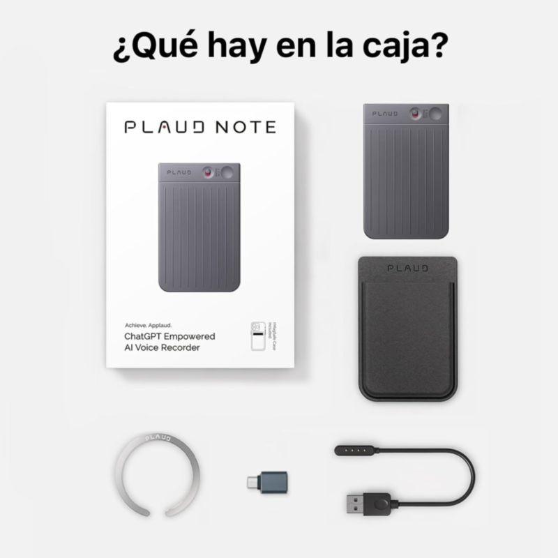 Contenido de la caja de la Grabadora de Voz con IA PLAUD Note Negro 64GB