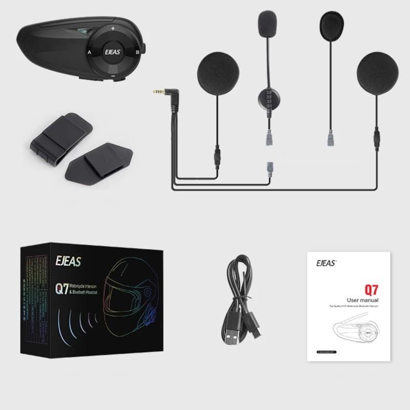 Intercomunicador para motocicleta EJEAS Q7 sem fio Bluetooth 5.1 IP65 - Conteúdo
