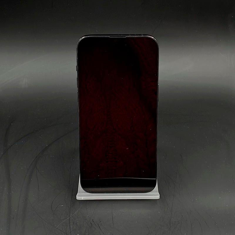 iPhone 14 Pro Max 128GB Preto Sideral renovado, condição excelente; tela grande sem trincas, notch discreto, bordas retas e acabamento premium em suporte