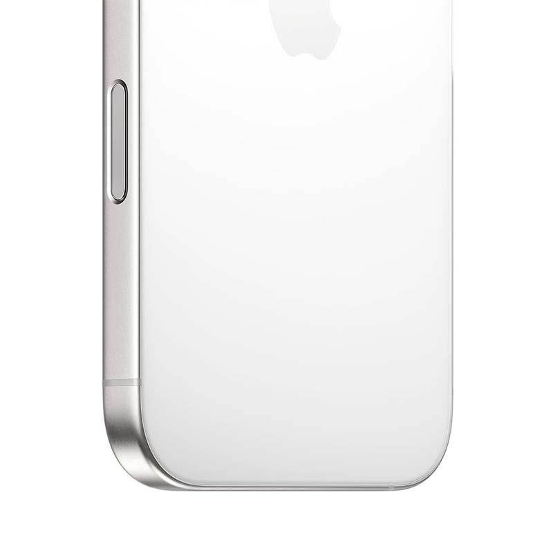 Lateral del iPhone 16 Pro en titanio blanco, borde curvo pulido, botón de volumen metálico y acabado premium reacondicionado de 128GB con 5G