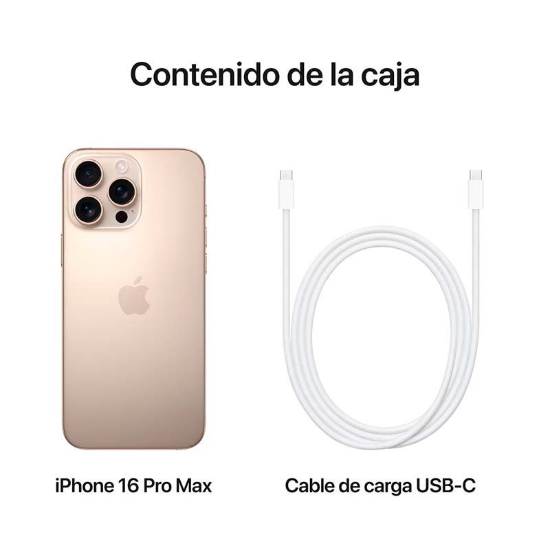 contenido del embalaje del Teléfono móvil Apple iPhone 16 Pro Max 5G 256GB Desierto