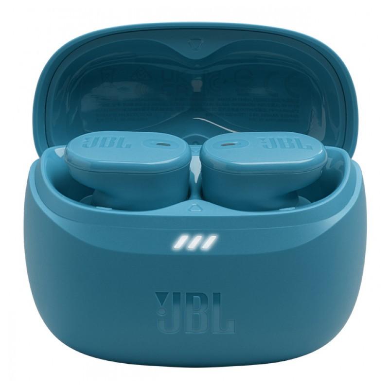 JBL Tune Buds 2 Turquesa con estuche de carga abierto