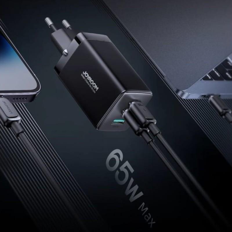 Potente Joyroom JR-TCG01 65W Triple USB Tipo C/USB Carga Rápida Negro - Cargador con cable