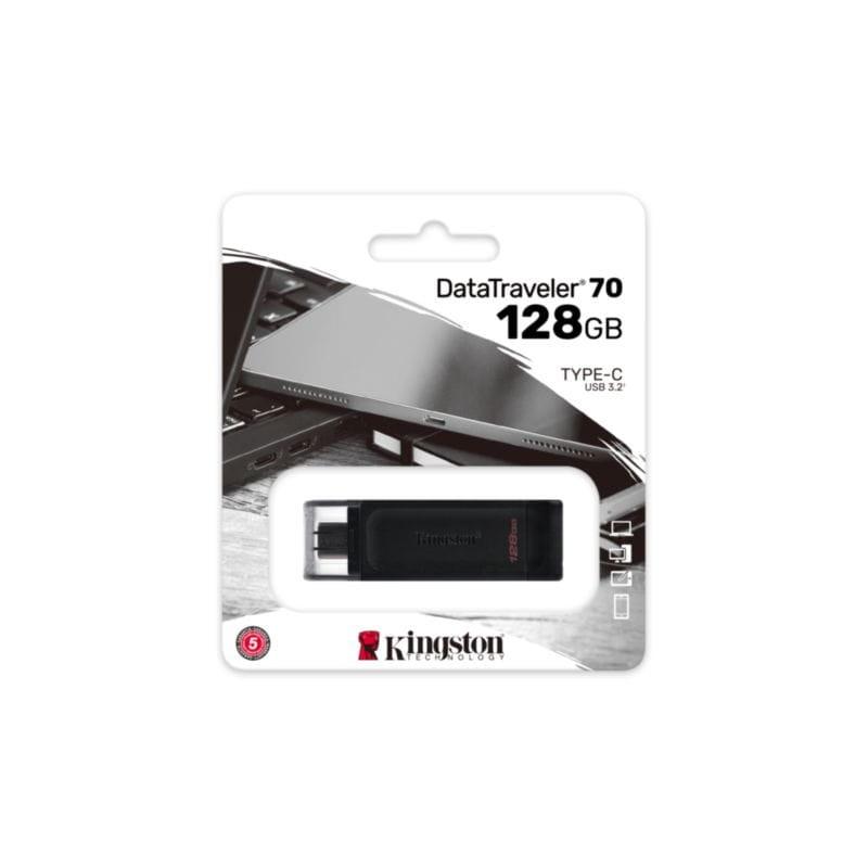 Paquete del Kingston DataTraveler 70 128 GB USB 3.2 Gen 1 Negro