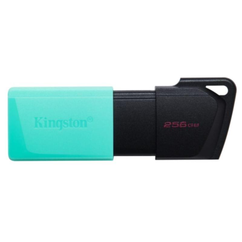 Vista frontal izquierda del Kingston DataTraveler Exodia M 256 GB USB 3.2 Gen 1 Negro/Turquesa