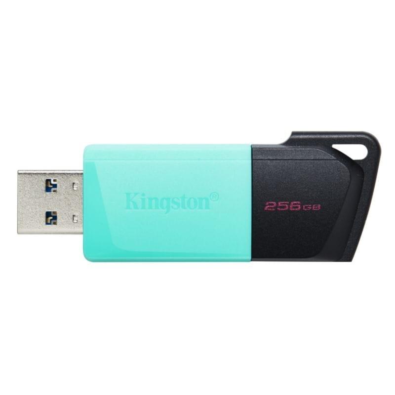 Vista frontal izquierda del Kingston DataTraveler Exodia M 256 GB USB 3.2 Gen 1 Negro/Turquesa sin tapa