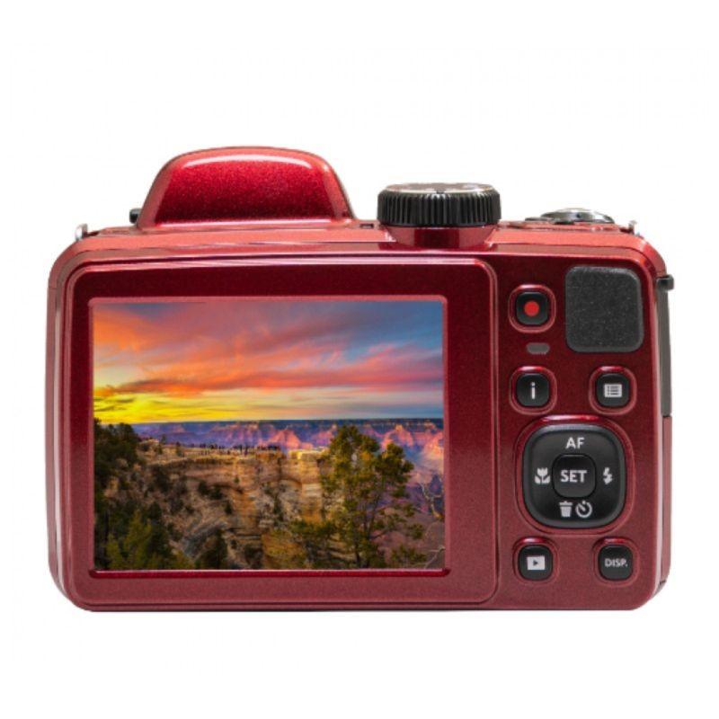 Vista frontal traseira da câmera reflex Kodak Astro Zoom AZ425 20MP Preto/Vermelho