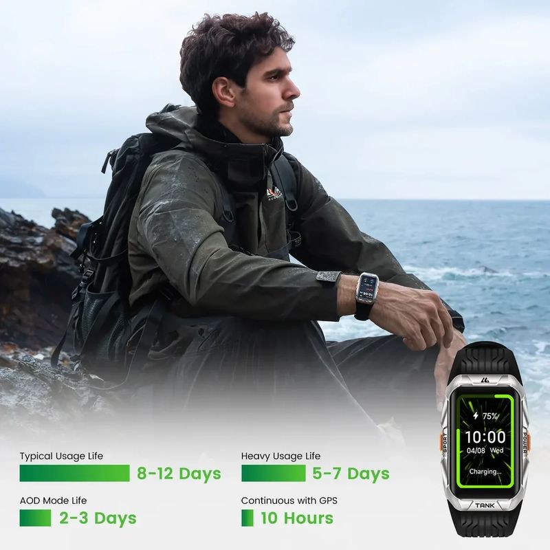 Duração da bateria de Kospet Tank X2 Ultra GPS Prata - Relógio inteligente