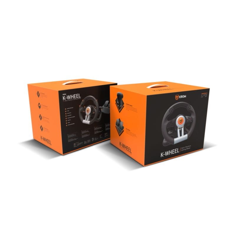 Detalle de la caja del Volante + Pedales USB Krom K-Wheel Negro