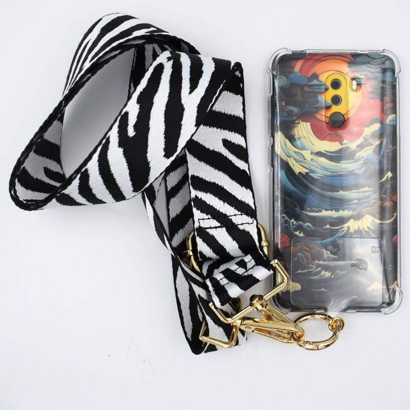 fotografía real del Lanyard Para Móvil Blanco y Negro - Universal con Tarjeta para todas las fundas