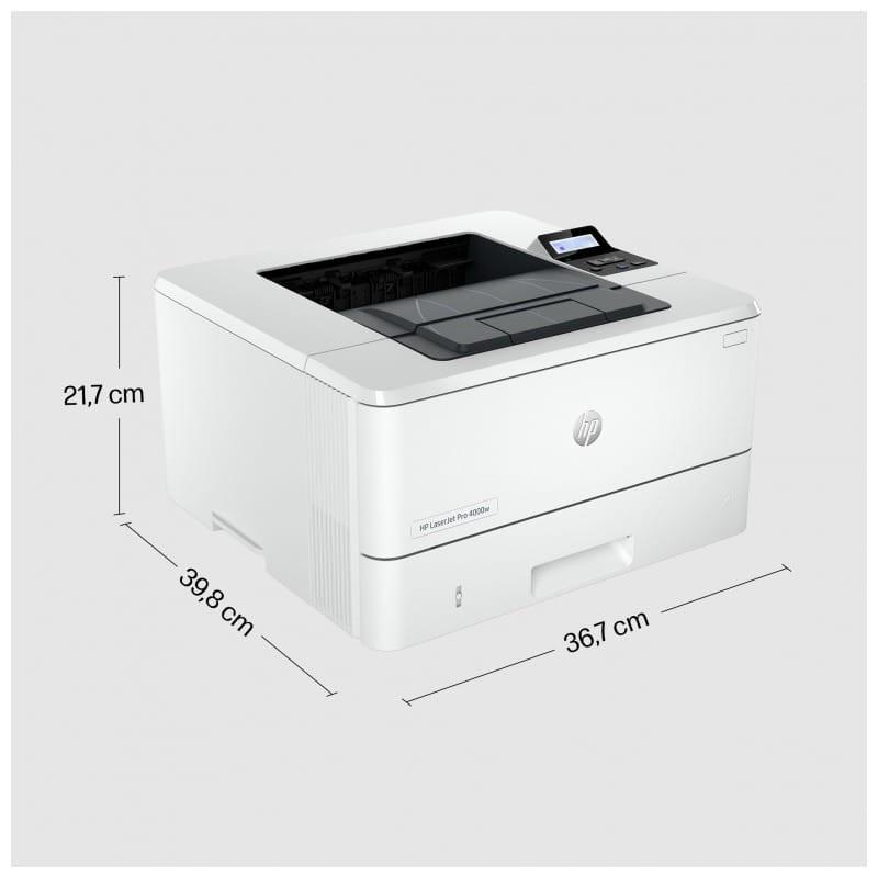 HP LaserJet Pro 4002dw Láser Blanco y Negro WiFi Blanco – Impresora Láser vista medidas