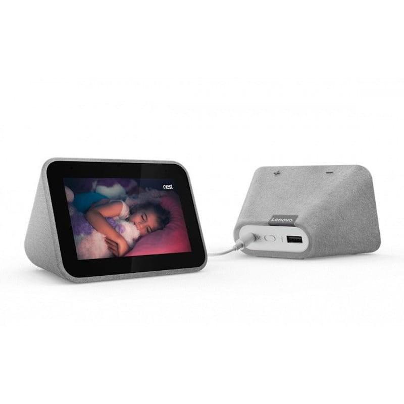 Vista traseira e frontal do relógio inteligente Lenovo Smart Clock com Amazon Alexa