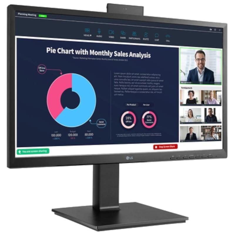 LG 24BP75CP-B 23.8 FullHD IPS com webcam preto - monitor de PC com vista lateral direita frontal com webcam