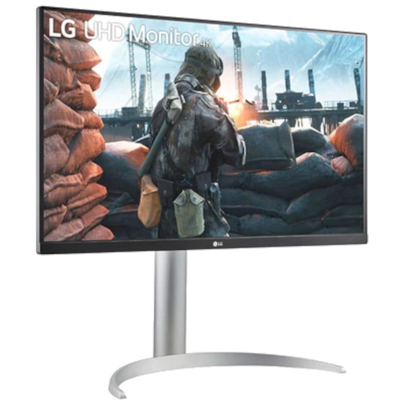 LG 27UP650 27 4K Ultra HD IPS LCD FreeSync Plata - Monitor Gaming vista frontal lado derecho