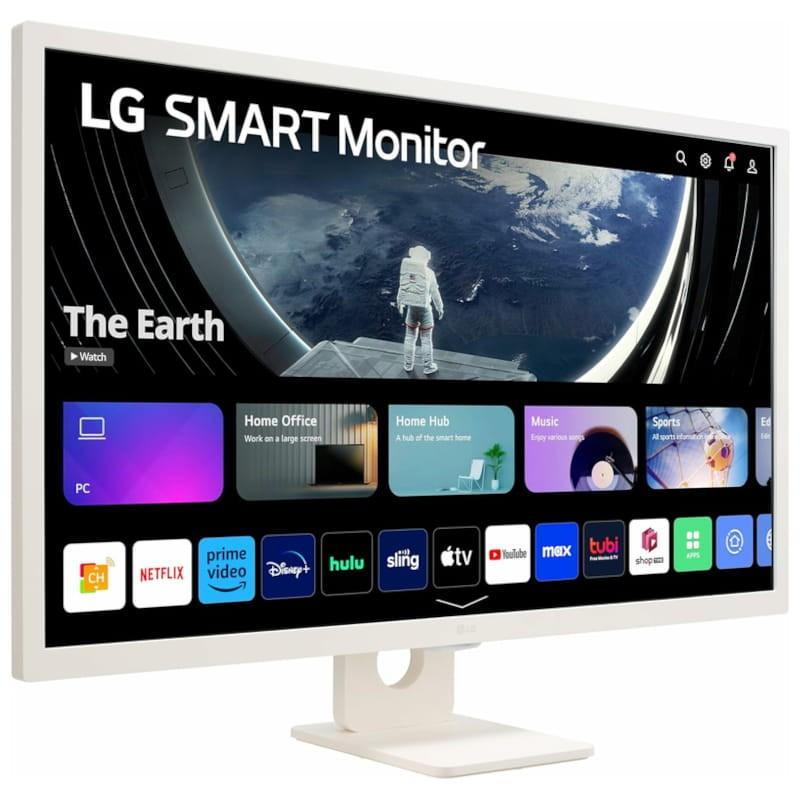 LG Smart 32SR50F-W.AEU 31,5 Full HD LED Smart LG MyView Blanc - Moniteur PC Vue avant côté droit