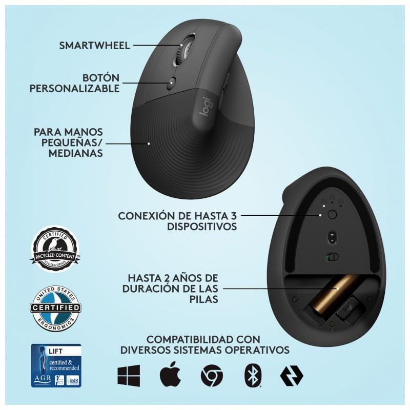 Logitech Lif RF Wireless + Bluetooth - Ratón inalámbrico especificaciones