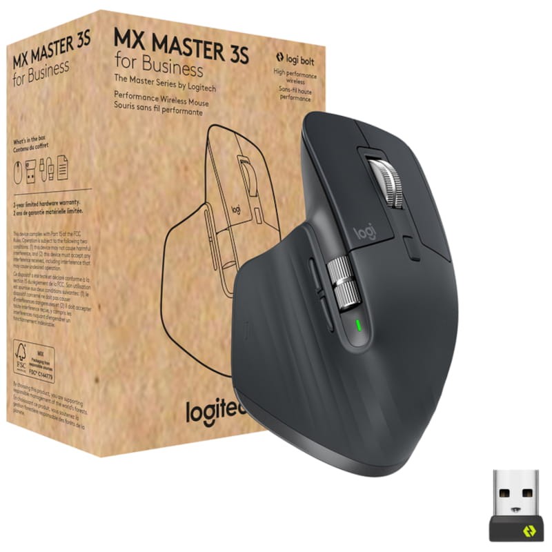 Logitech MX Master 3s for Business USB, Bluetooth Grafito - Ratón inalámbrico - 8000 DPI Caja