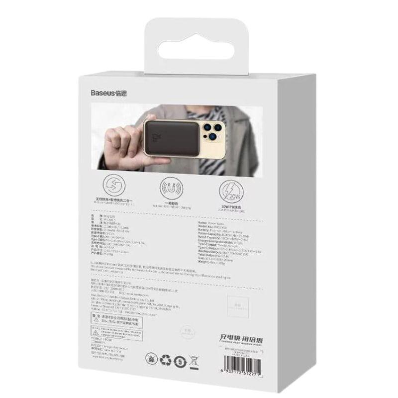Power Bank Mini 10000mAh Baseus MagSafe Compatível Preto - Carregamento Rápido 20W e Cabo C incluídos na caixa traseira