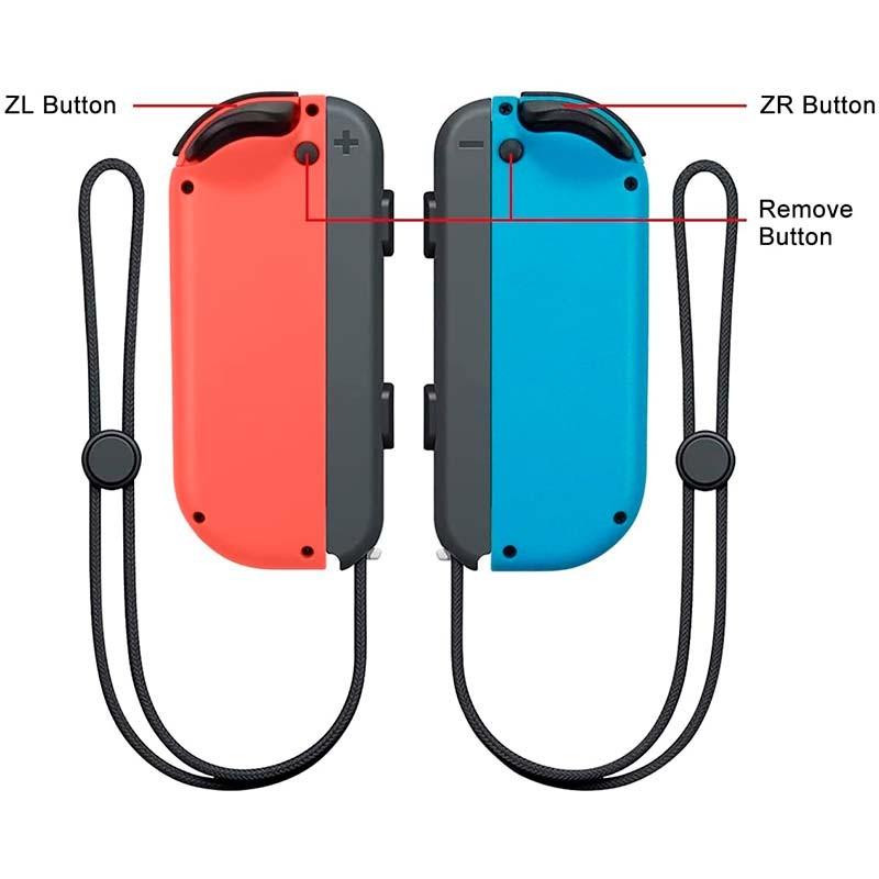 vista detrás do conjunto de comandos Joy-Con azul (I) e vermelho (R) compatíveis com Nintendo Switch