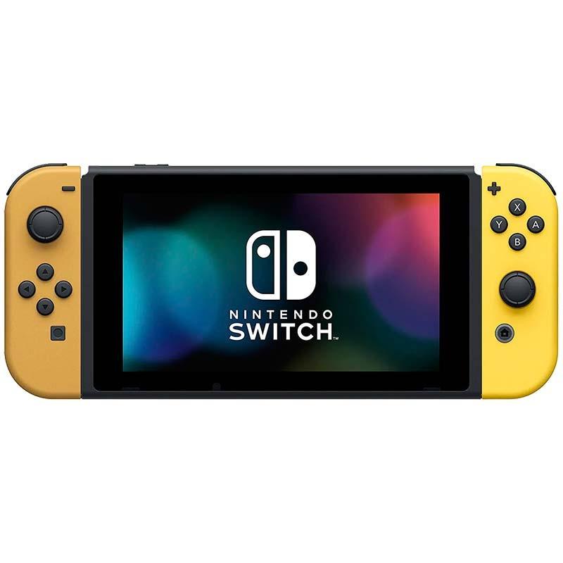 vue de face du Set de manettes Joy-Con marron (I) et jaune (R) compatibles avec la Nintendo Switch