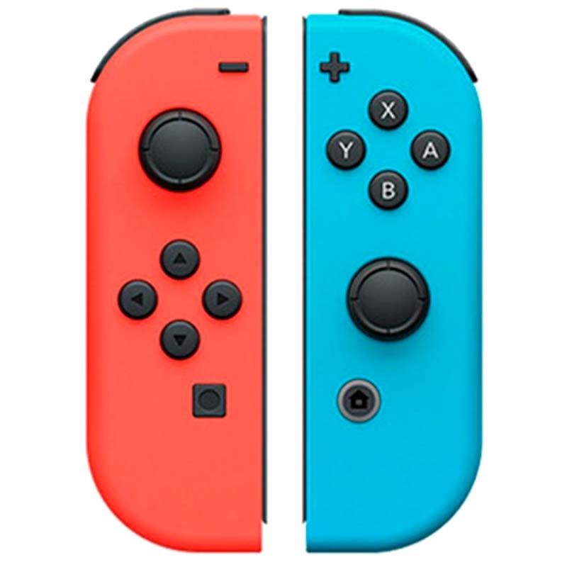 vista frontal do conjunto de comandos Joy-Con vermelho (I) e azul (R) compatíveis com o Nintendo Switch