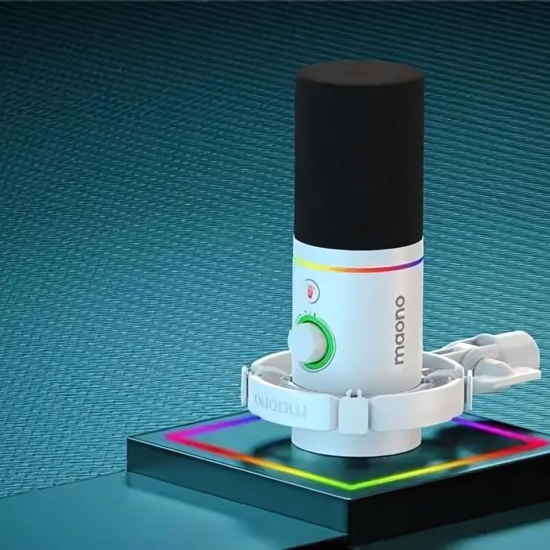 Maono PD200x RGB Blanco - Micrófono USB para Grabación y Transmisión en PC imagen en una base