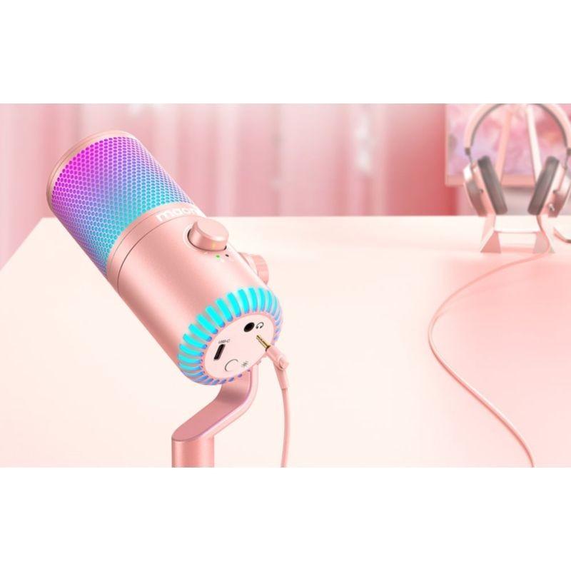 Microfone Maono DM30RGB Rosa com iluminação RGB personalizável