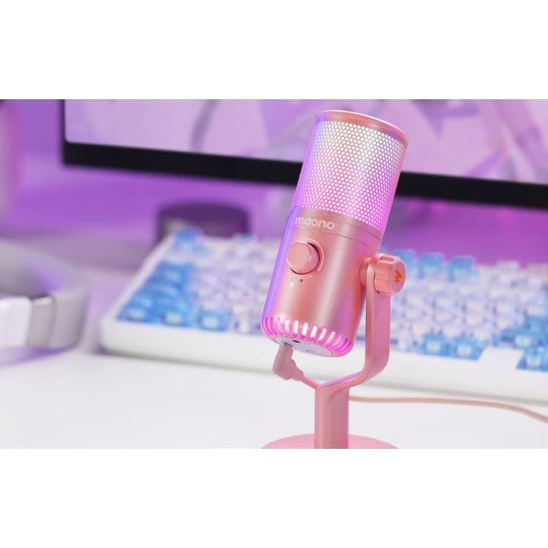 Microfone Maono DM30RGB Rosa cardioide para foco frontal