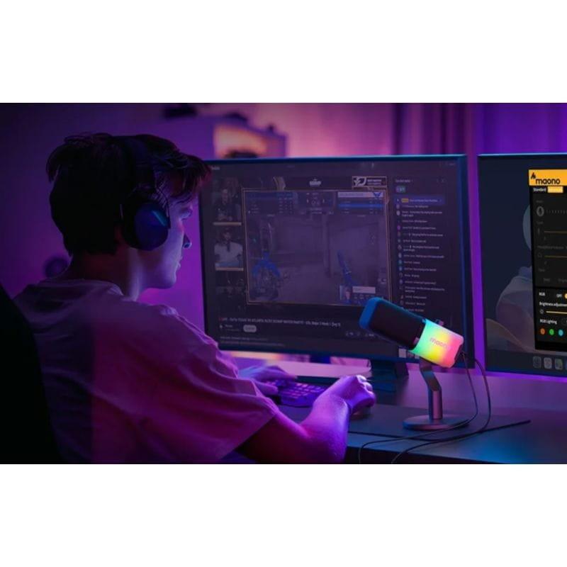 Micrófono Maono PD100X con 3 modos de iluminación y 19 colores