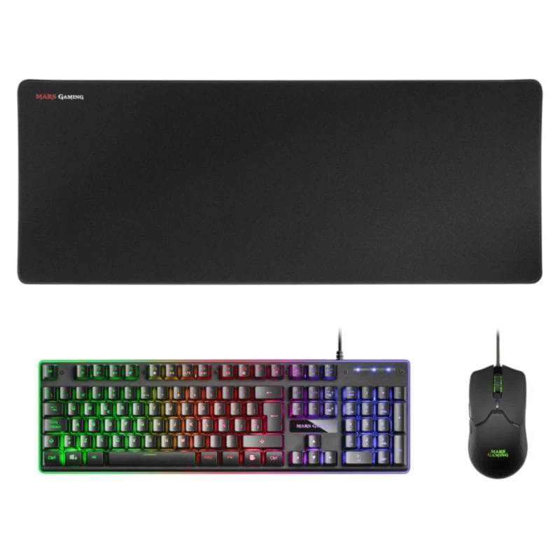 Kit de Teclado, Ratón y Alfombrilla XXL Mars Gaming MCPXBES Negro - 10.000 DPI