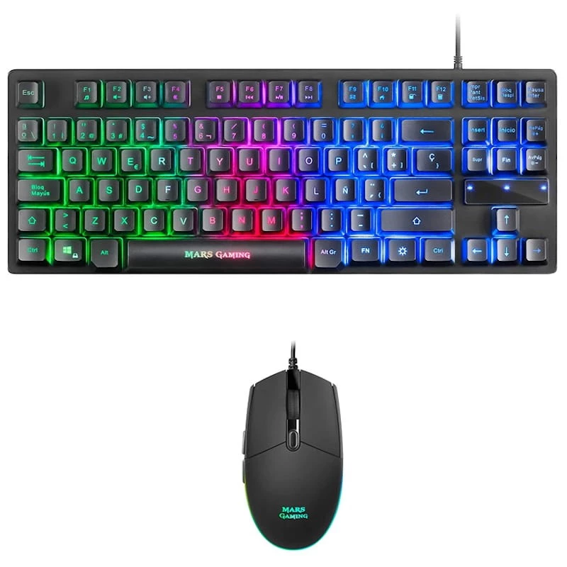 Combo clavier filaire et souris Mars Gaming MCPTKLES RGB 3200DPI Design TKL Espagnol USB