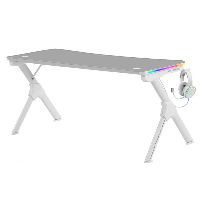 Mesa de jogo Mars Gaming MGDXLRGBW Iluminação digital ARGB 3D, perspetiva com auriculares