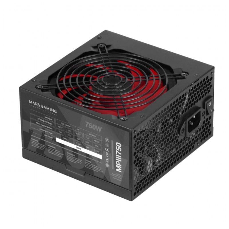 Perspectiva de la Mars Gaming MPIII750 750W Negro/Rojo